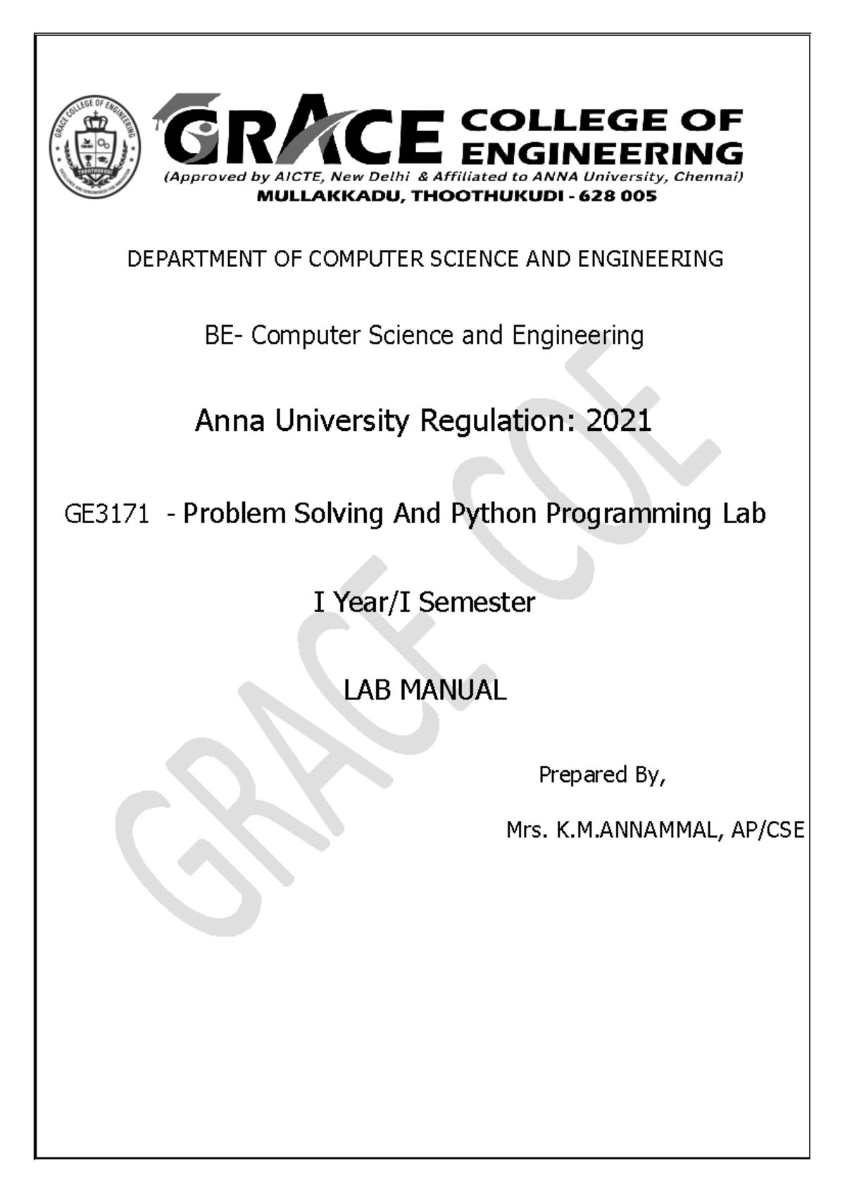 GE3171 - Problem Solving & Python Programming Lab Manual - Studocu