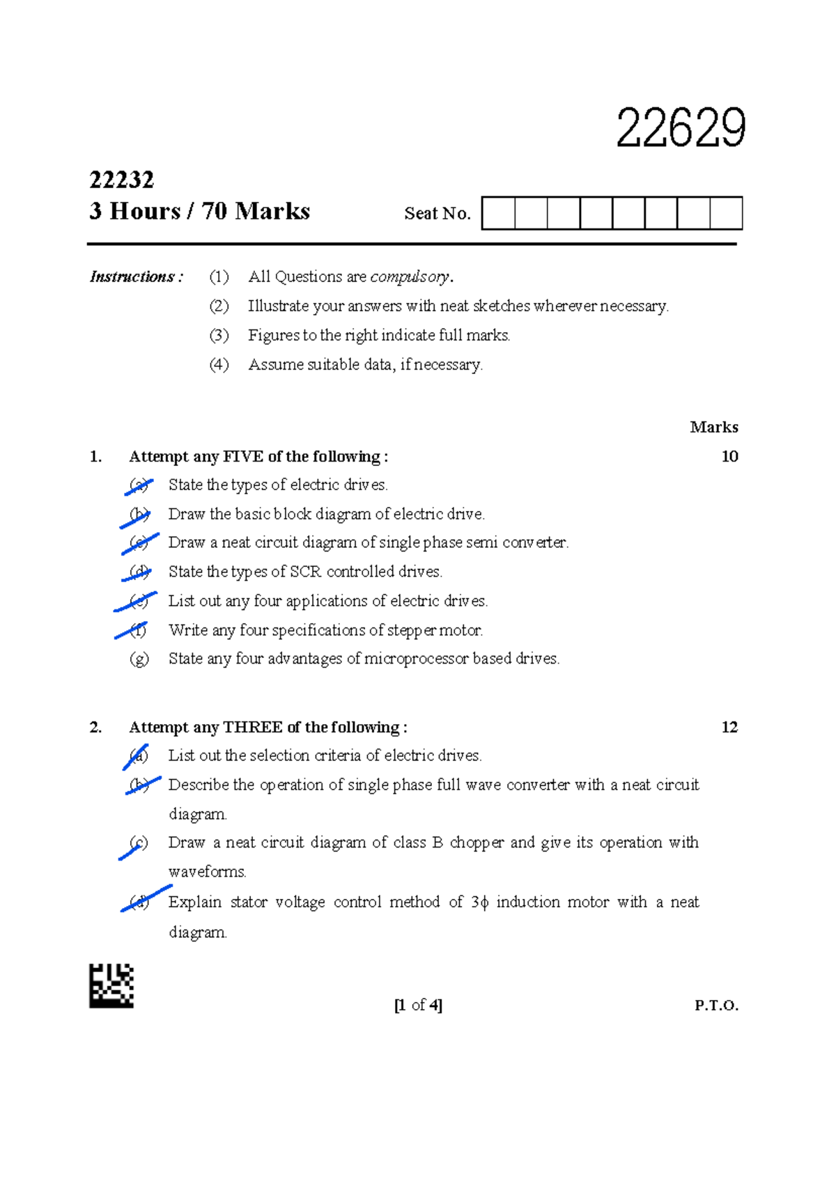 Electric Drives Exam: 22629 - 3 Hours, 70 Marks Instructions ...