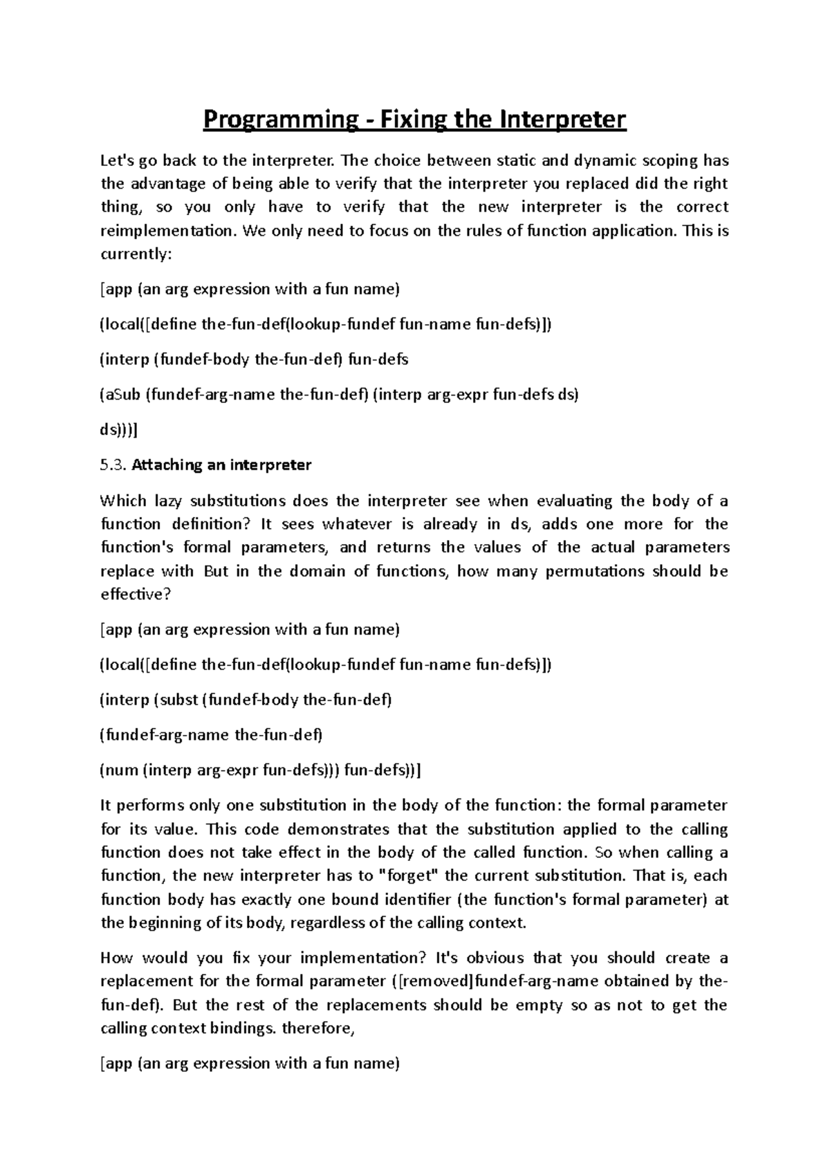 Programming - Fixing the Interpreter - The choice between static and ...