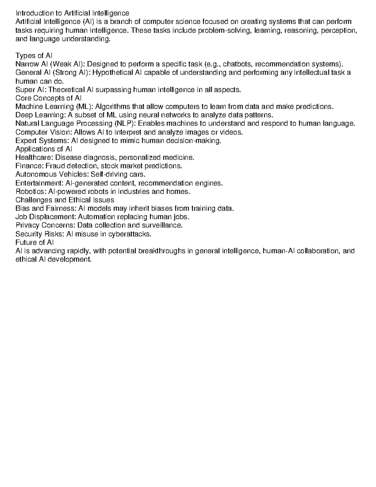 Ai notes - Introduction to Artificial Intelligence Artificial ...