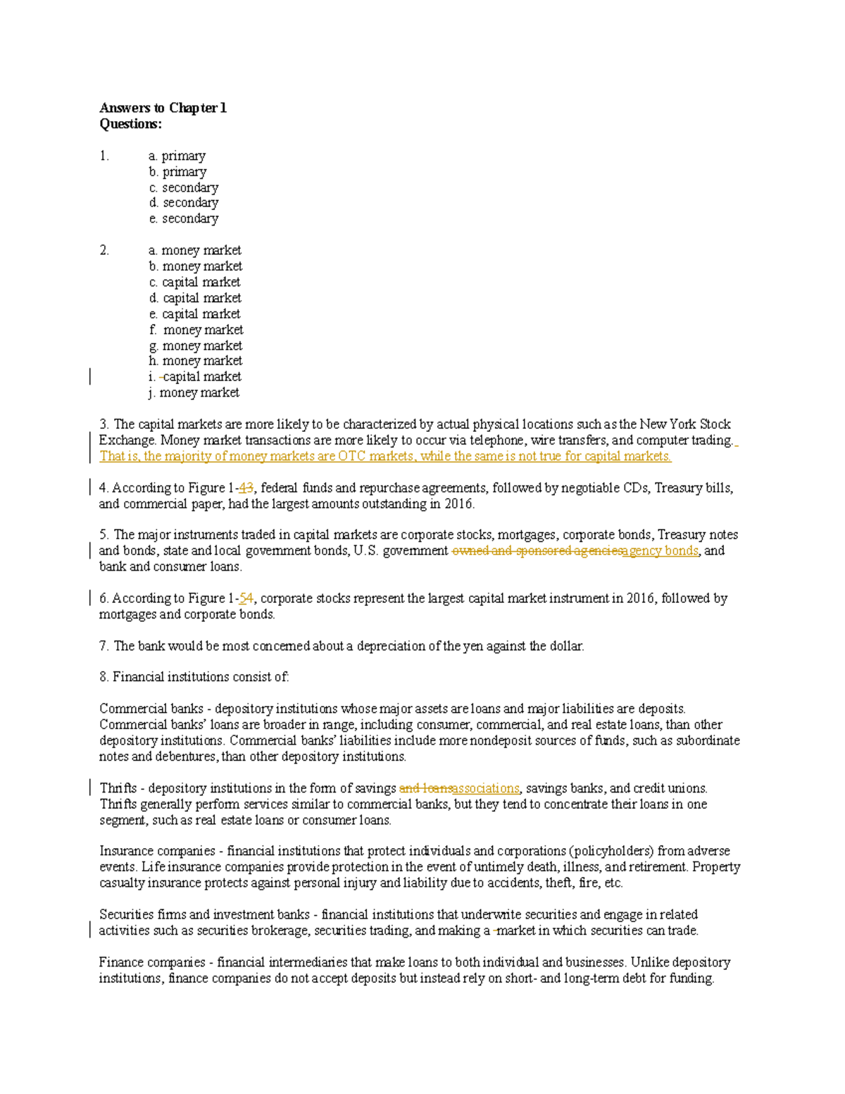Saunders FMI 7e Chap 1 EOC Solutions & Key Financial Concepts - Studocu