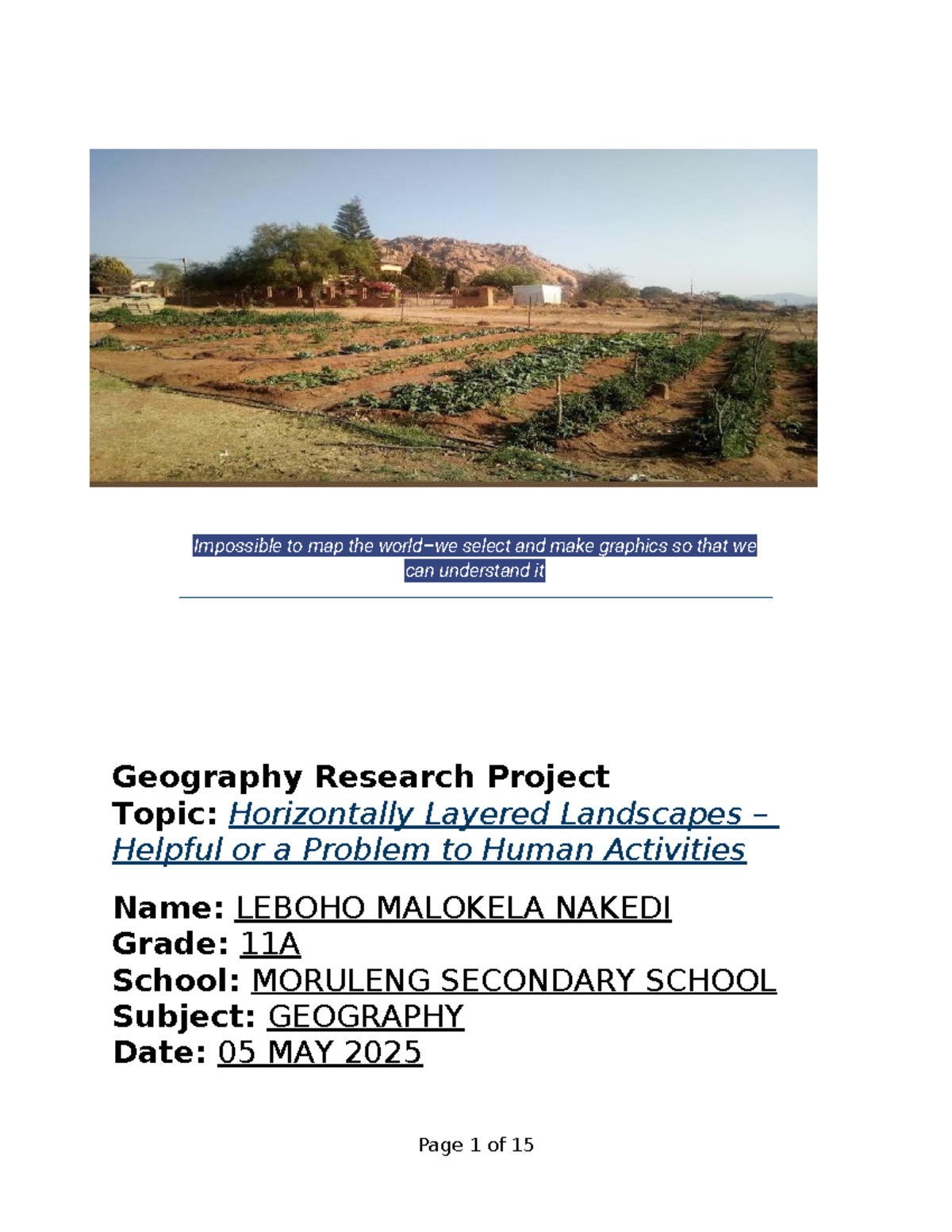 Geography Research Project: Horizontally Layered Landscapes (Grade 11 ...