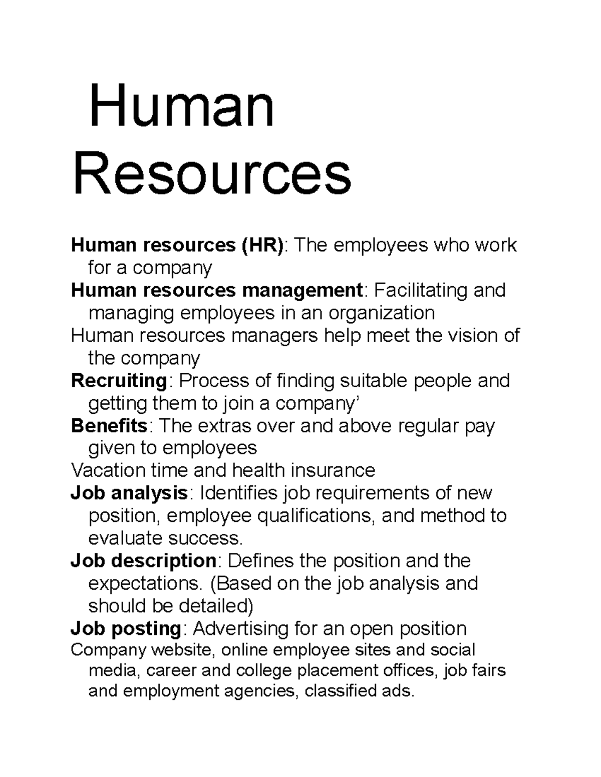 HR Management Notes: Key Concepts & Hiring Process Overview - Studocu
