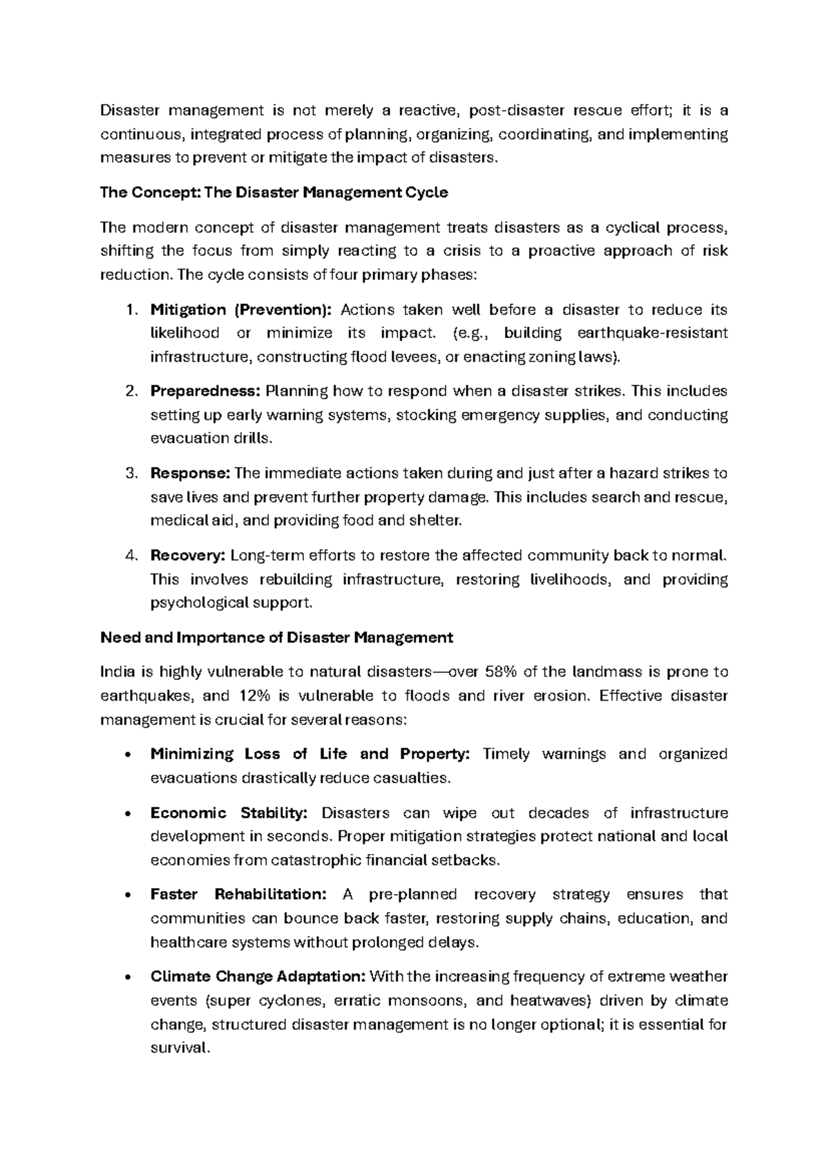 Disaster Management Cycle: A Proactive Approach to Risk Reduction - Studocu