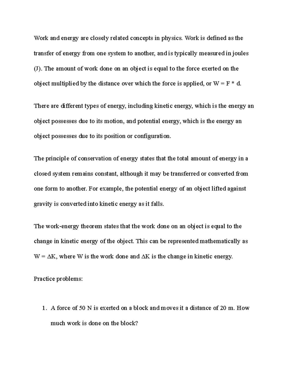Work and Energy Notes and Practice Problems - Work and energy are ...