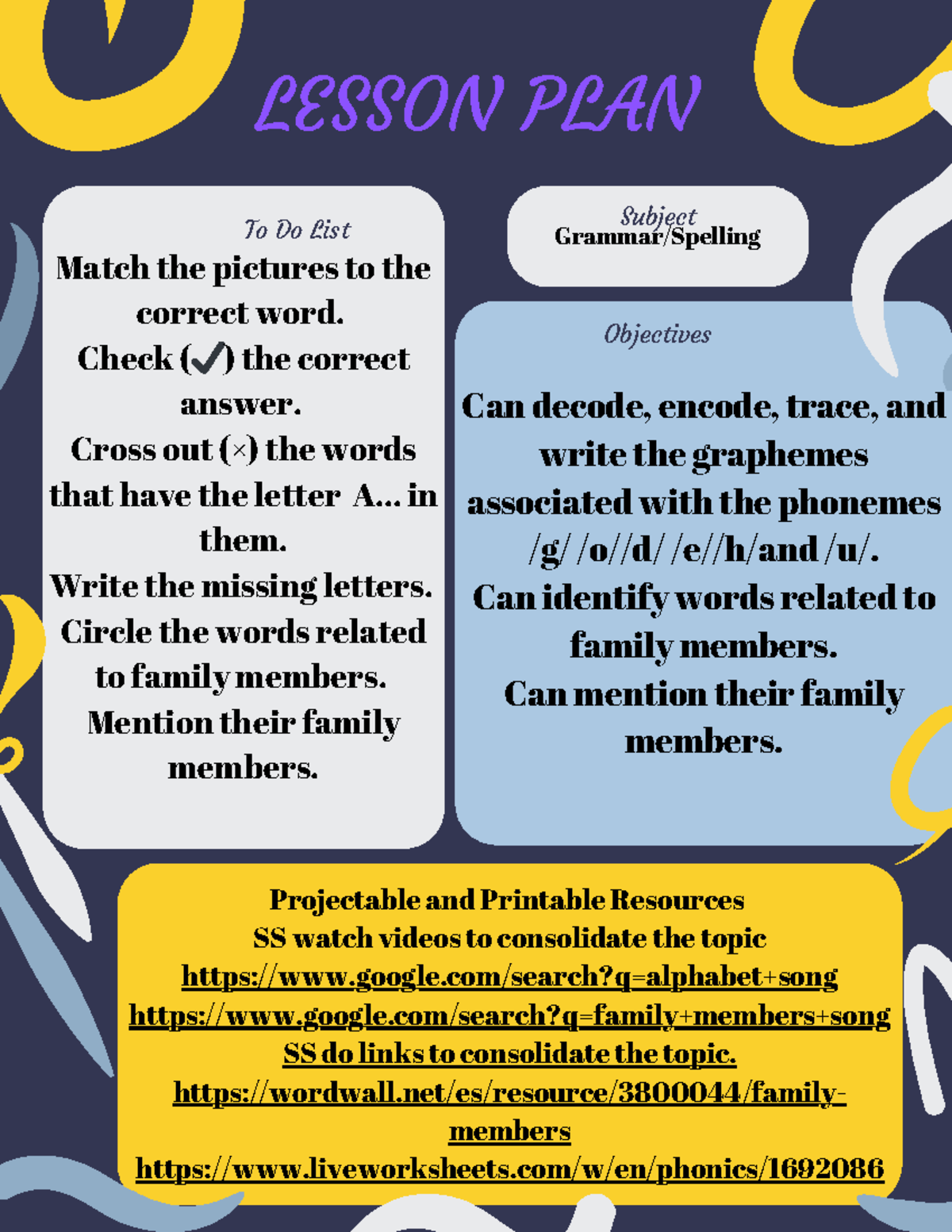 Lesson Plan Supportive Class - Match the pictures to the correct word ...