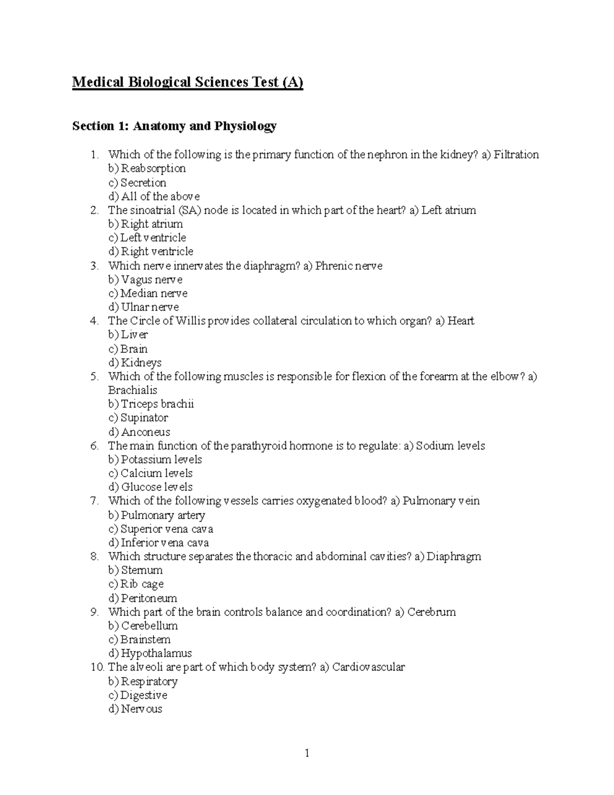 Medical Biological Sciences Test A - Medical Biological Sciences Test ...