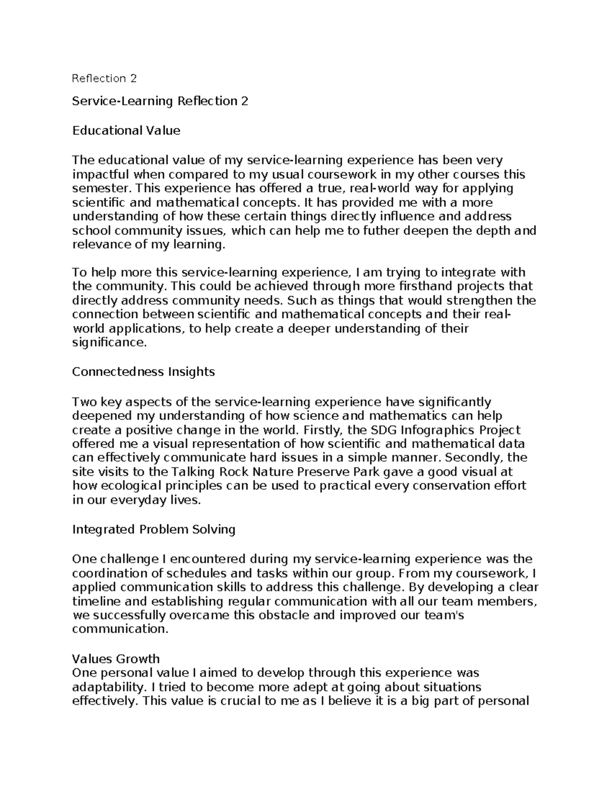 Reflection 2: Educational Value and Insights on Community Integration ...