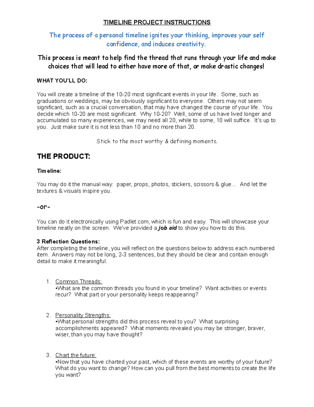 WG Lesson 1 Assignment Timeline 1 - TIMELINE PROJECT INSTRUCTIONS The ...