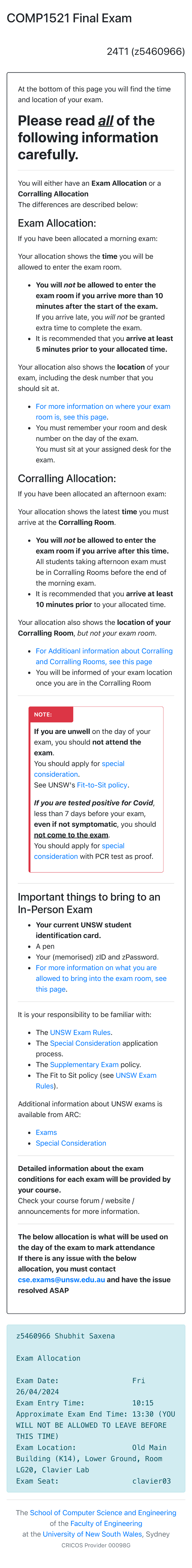 Practice Exam Details for COMP1511 T323: Final Exam Info - Studocu