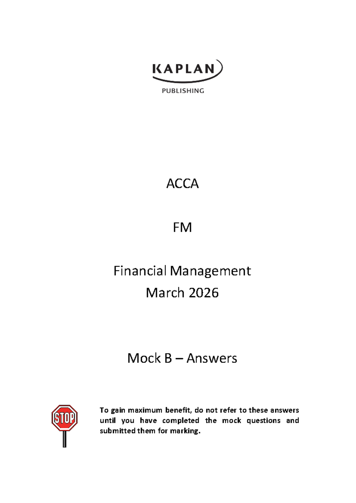 ACCA FM Financial Management March 2026 Mock B Answers - Studocu