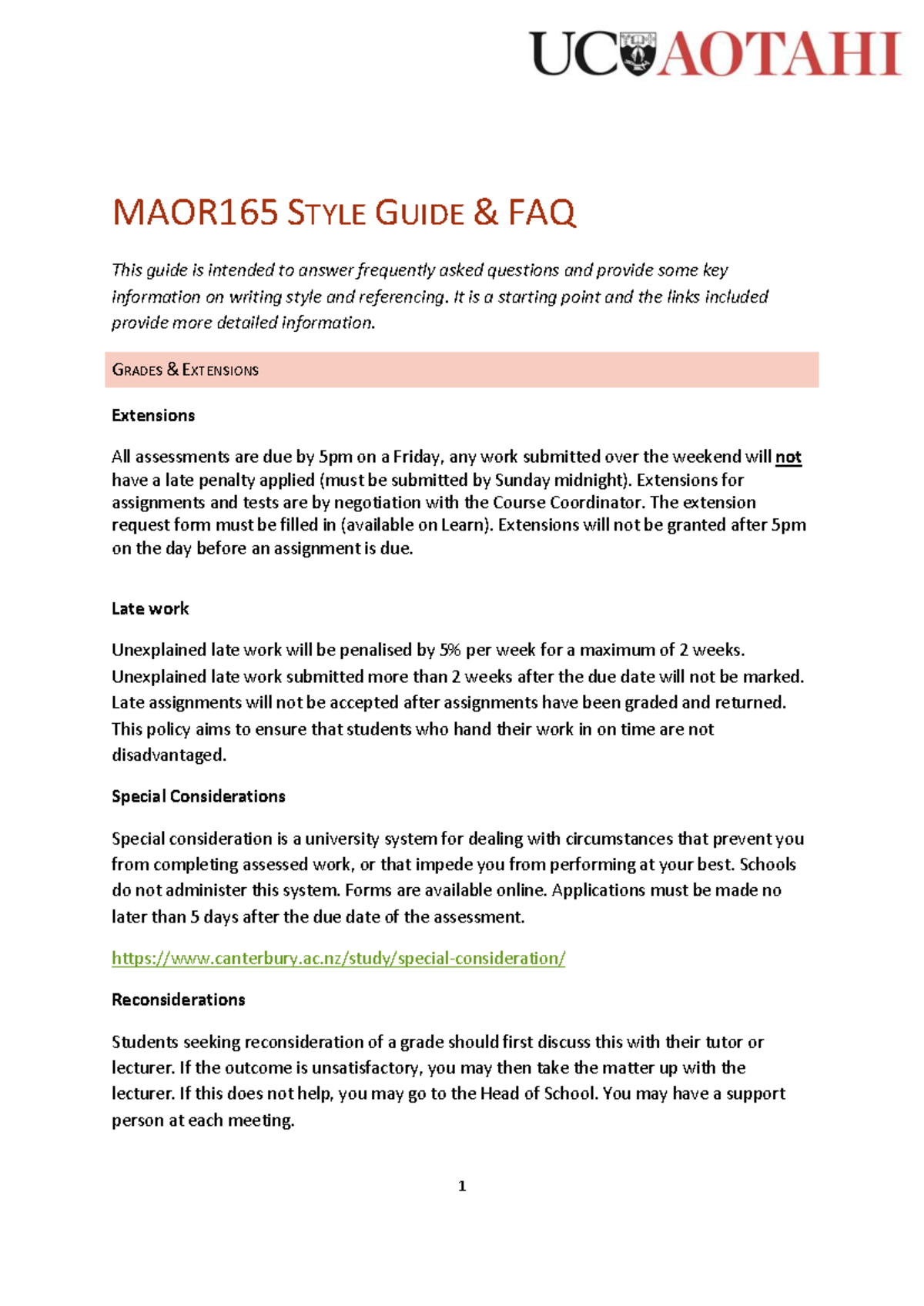MAOR165 Style Guide FAQ: Writing, Referencing, and Extensions 2024 ...