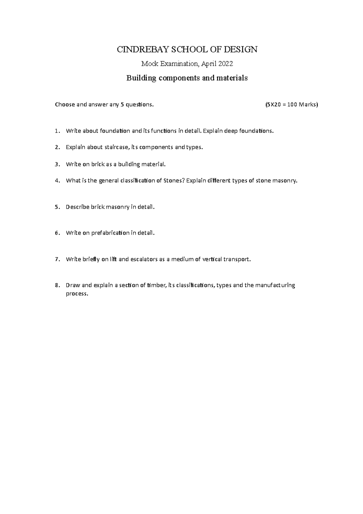 Mock Exam - CINDREBAY SCHOOL OF DESIGN (Fundamentals of Design) - Studocu
