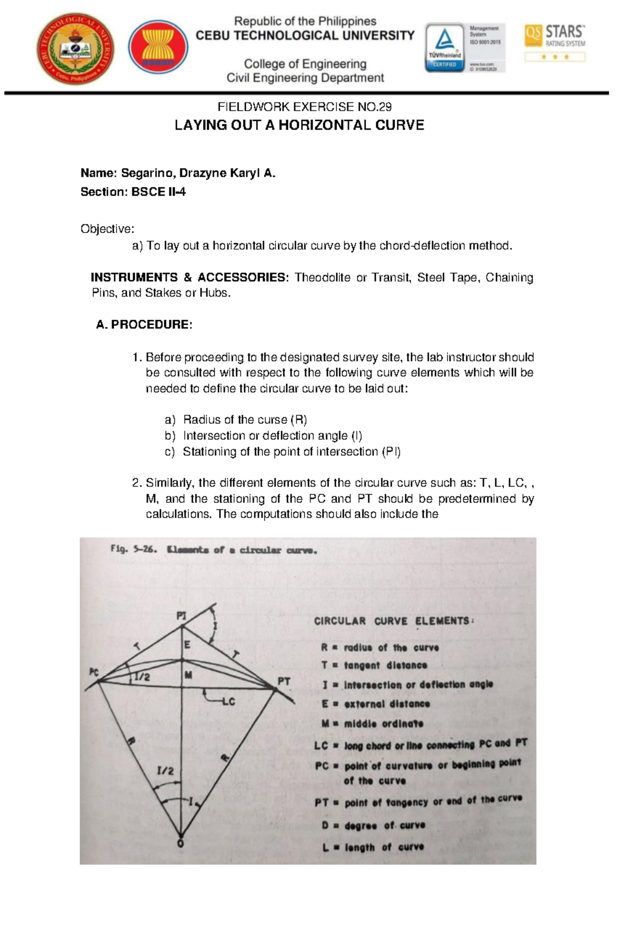 Laying Out Horizontal Curves - Fieldwork Exercise for BSCE II-4 - Studocu