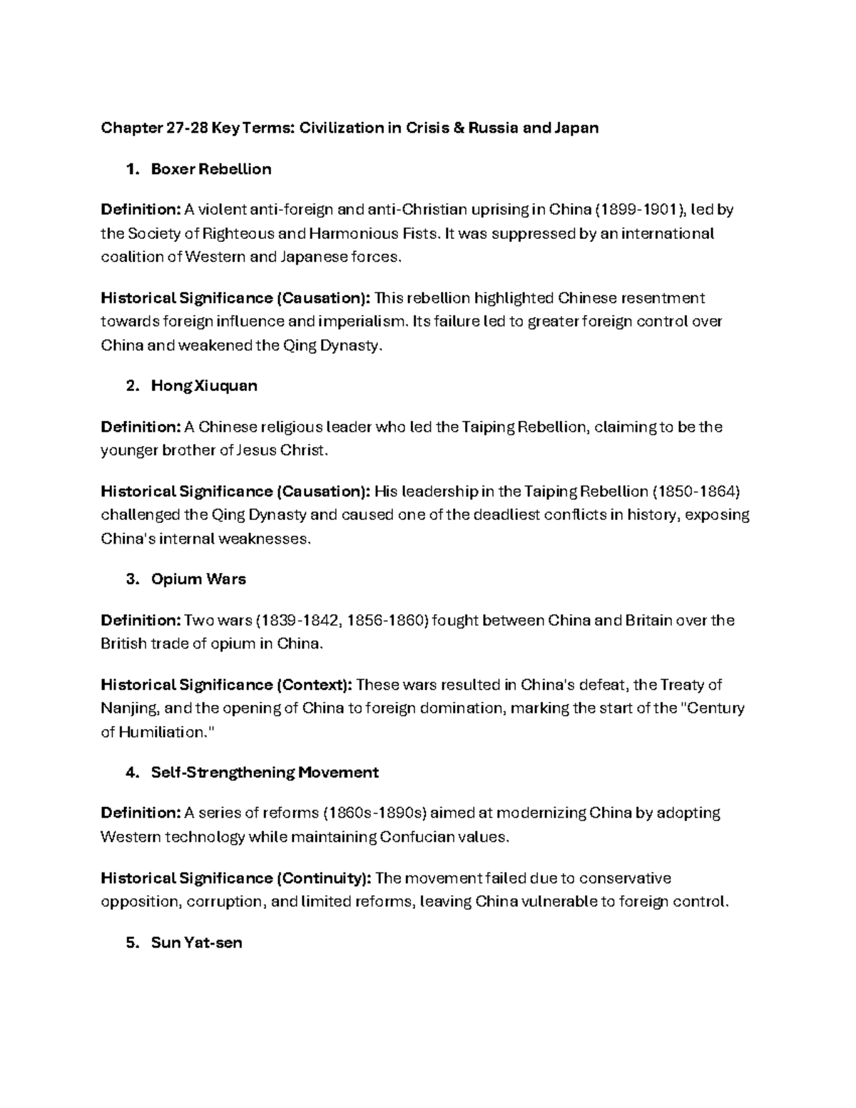 Ch 27 and 28 Key Terms - Chapter 27-28 Key Terms: Civilization in ...