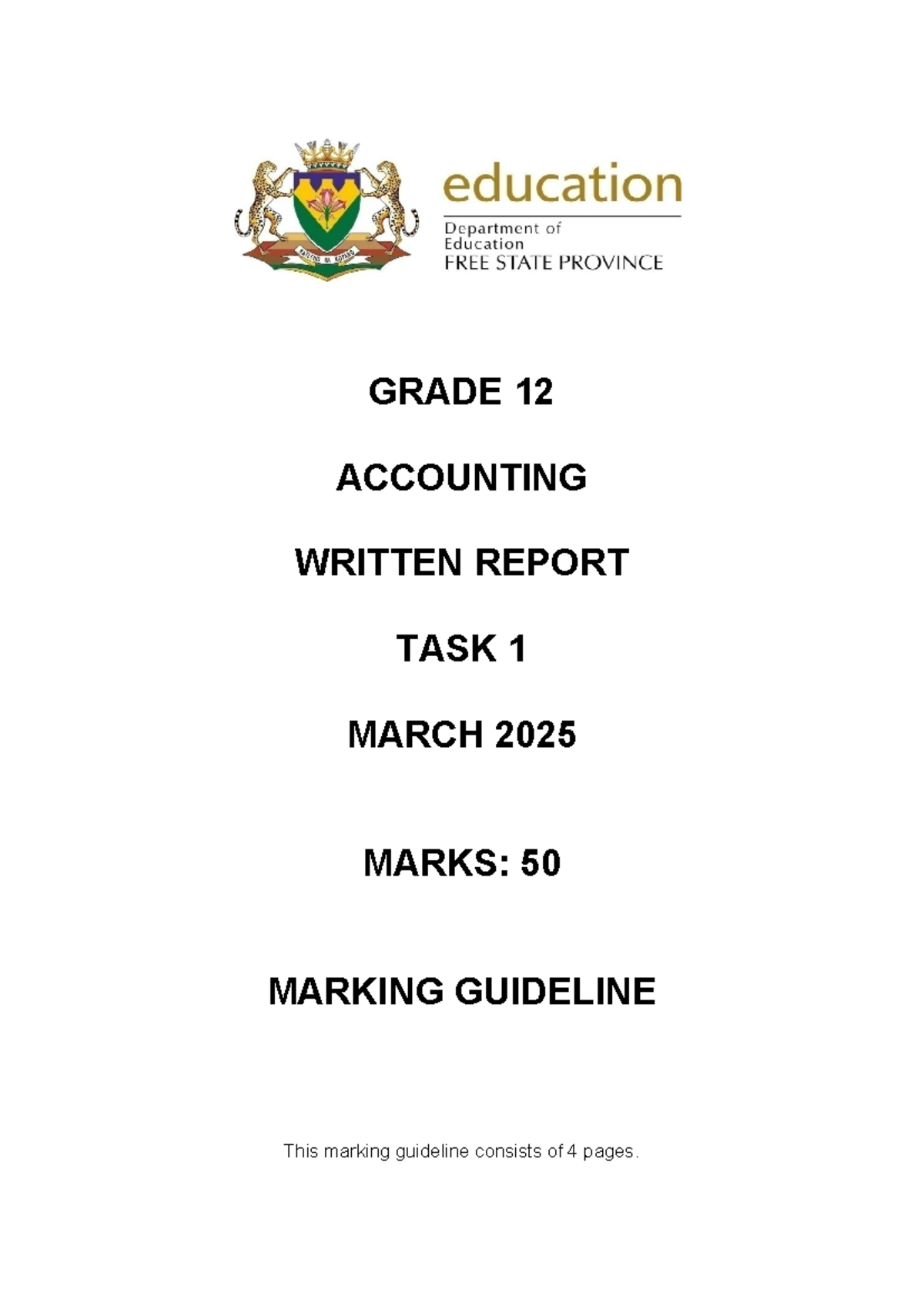 Grade 12 Accounting Written Report - Task 1 March 2025 - Studocu