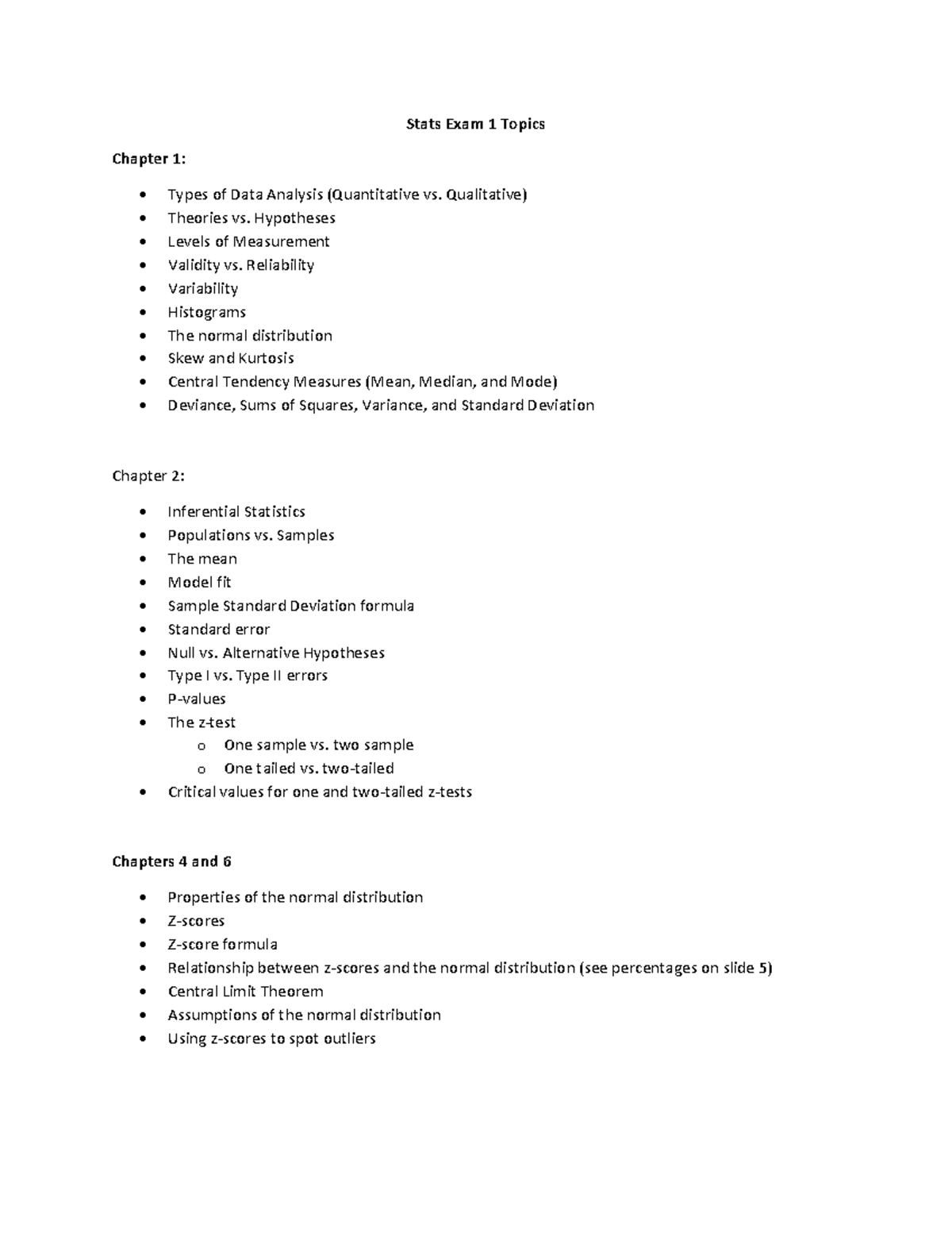 Stats 101: Exam 1 Review - Key Topics in Data Analysis and Stats - Studocu