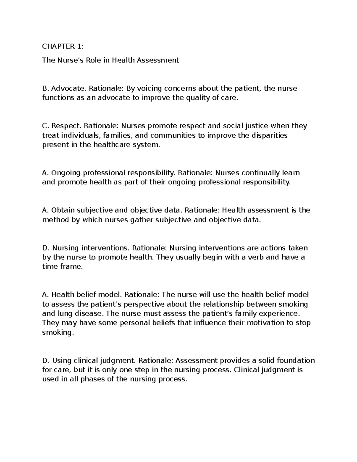 NURS 101: Health Assessment - Chapter 1-30 Study Notes - Studocu