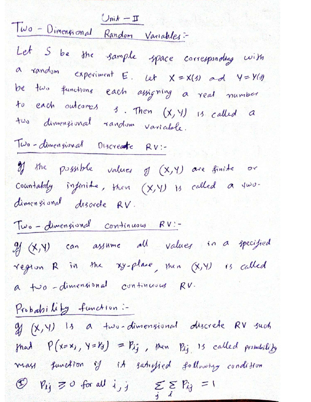 Unit III Notes - Unit II Two Dimensional Random Let S be the sample ...