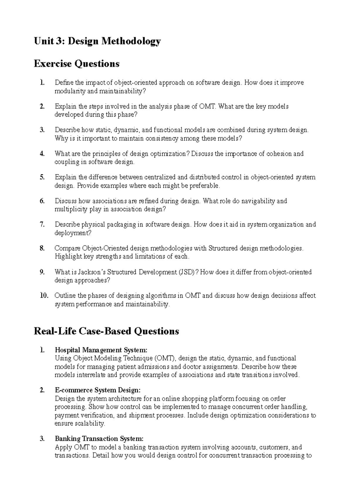 Unit 3: Design Methodology Exercise Questions and Answers - Studocu