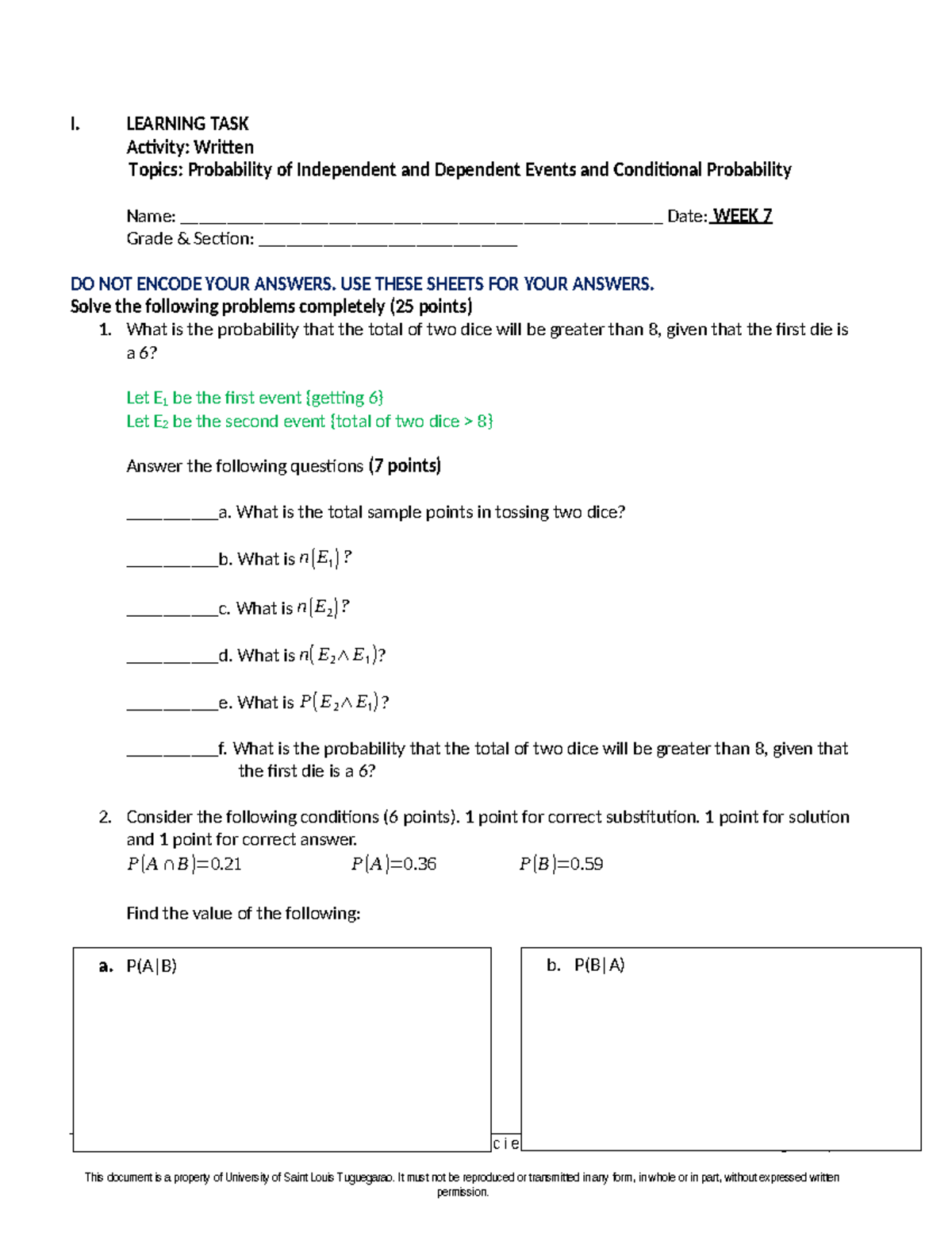 WEEK 7 Grade 9 Advance Science Statistics Learning TASK - I. LEARNING ...