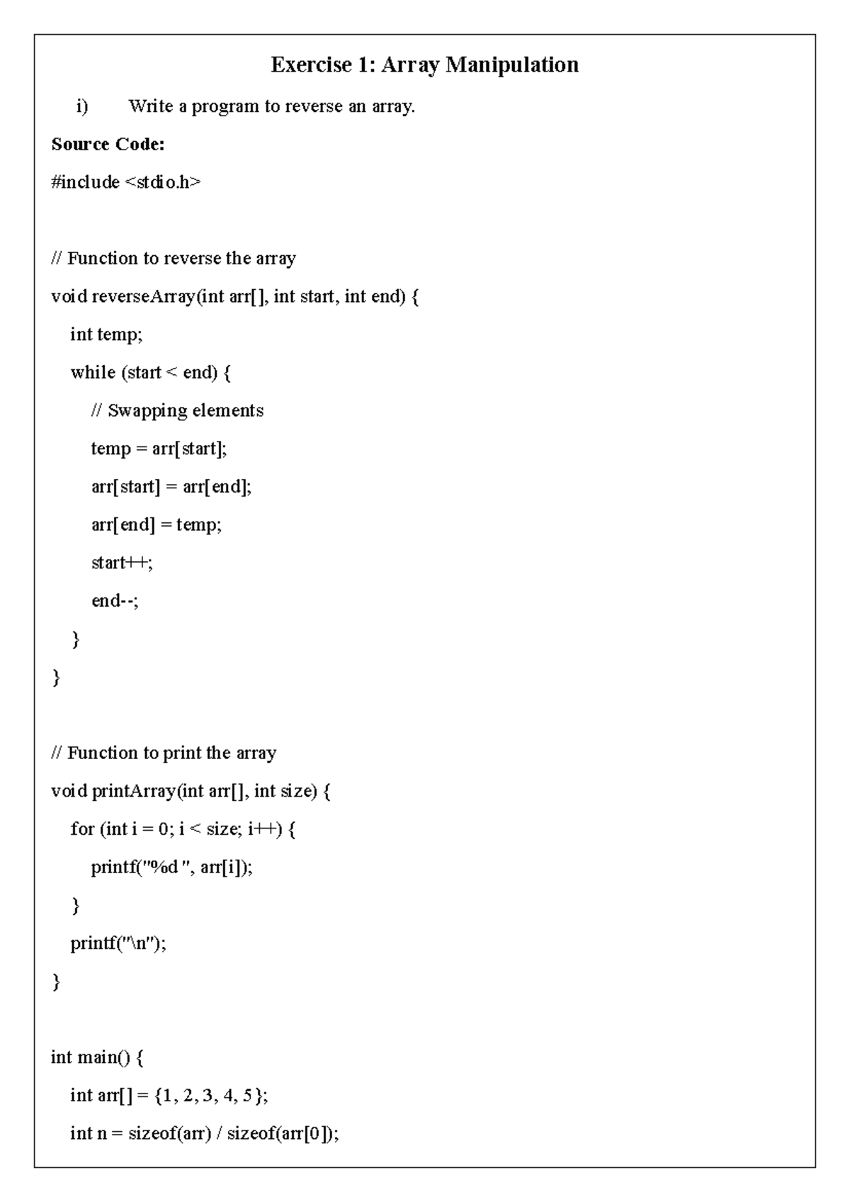 DS Lab Manual: C Programming for Arrays, Linked Lists & Sorting - Studocu