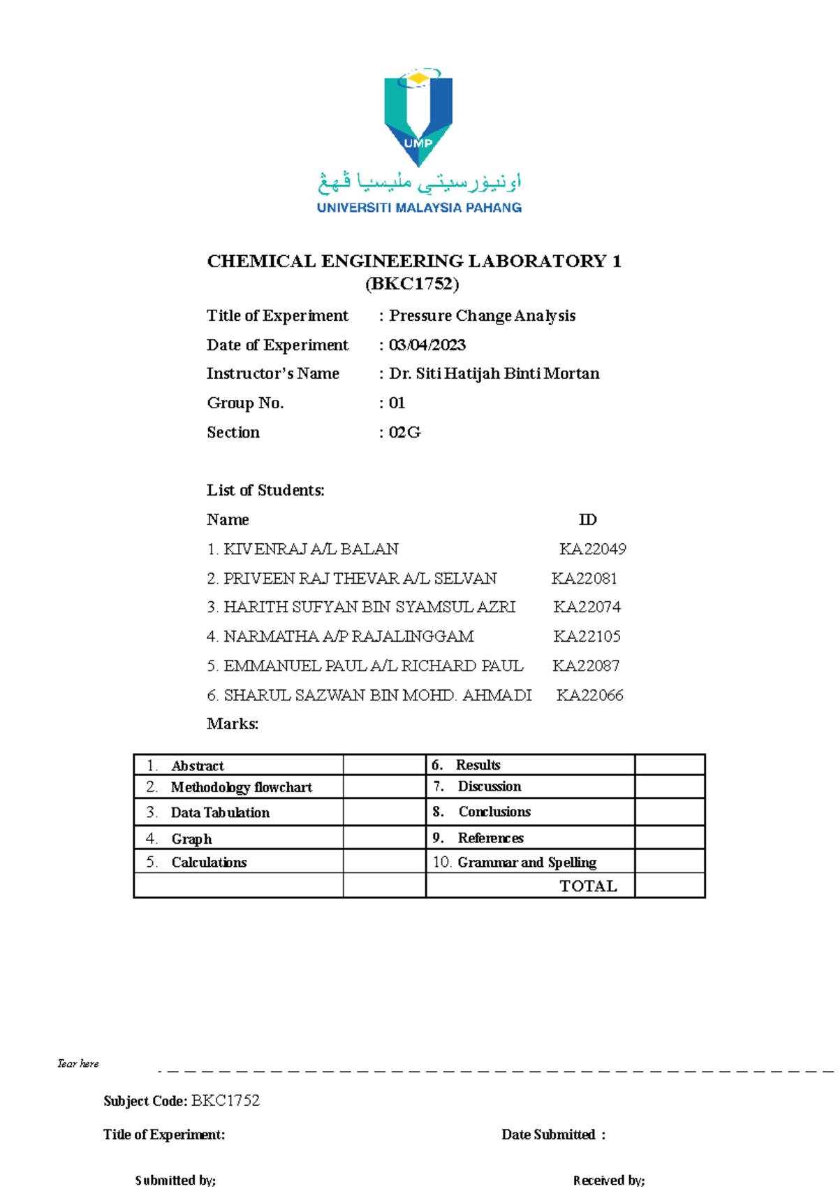 Experiment 2 Pressure Change Analysis - CHEMICAL ENGINEERING LABORATORY ...