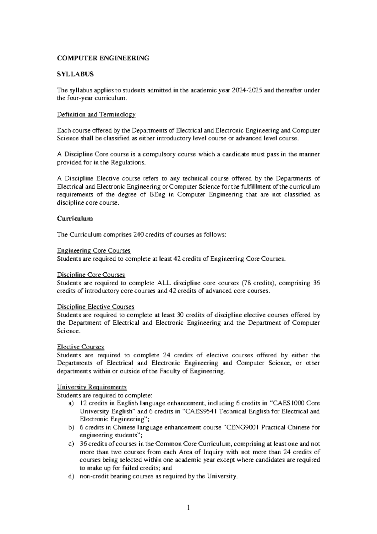 BEng in Computer Engineering Syllabus (EEE 24 25 4Y) - Studocu