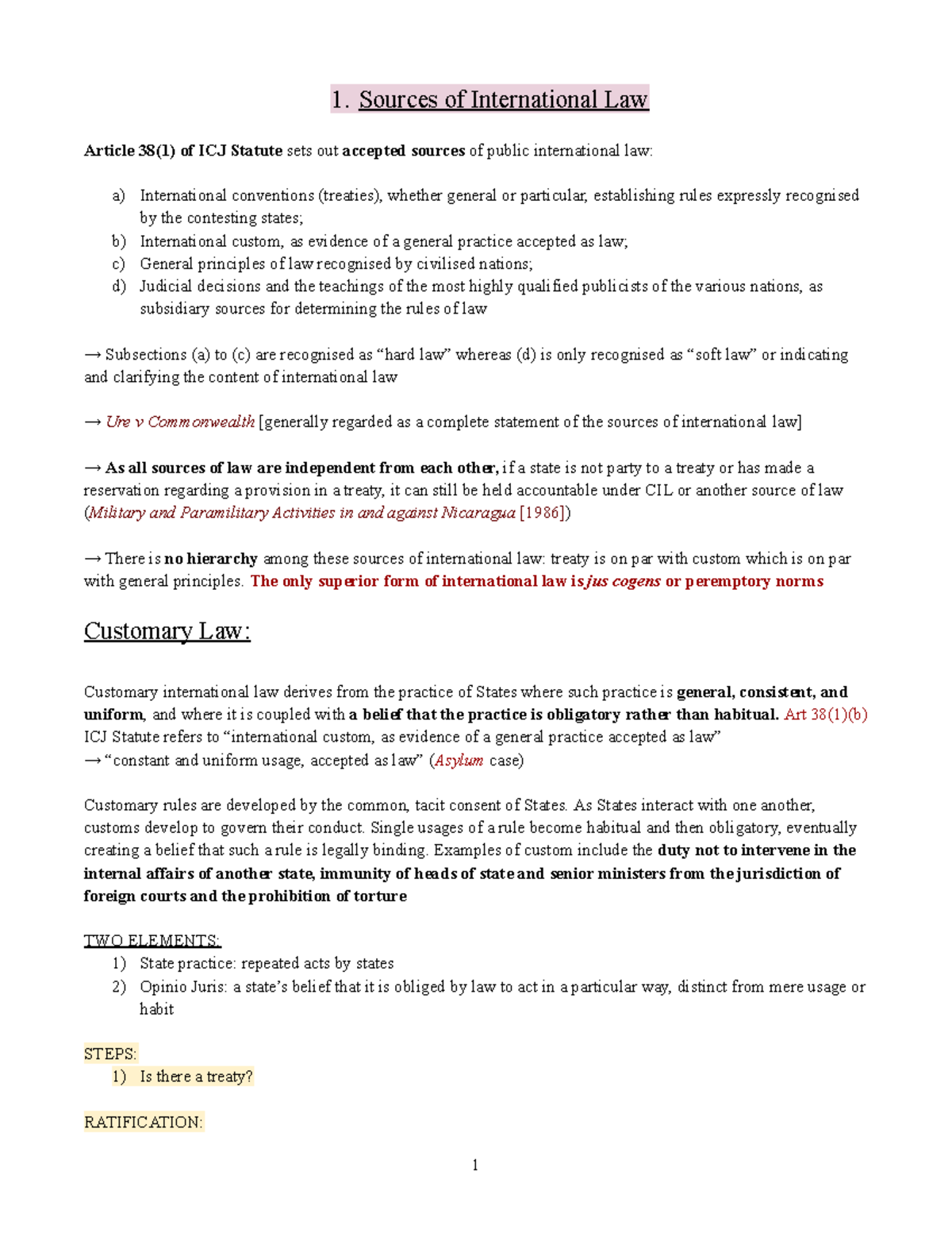 Mid-Sem Exam Prep - Public International Law (PIL) Notes - Studocu