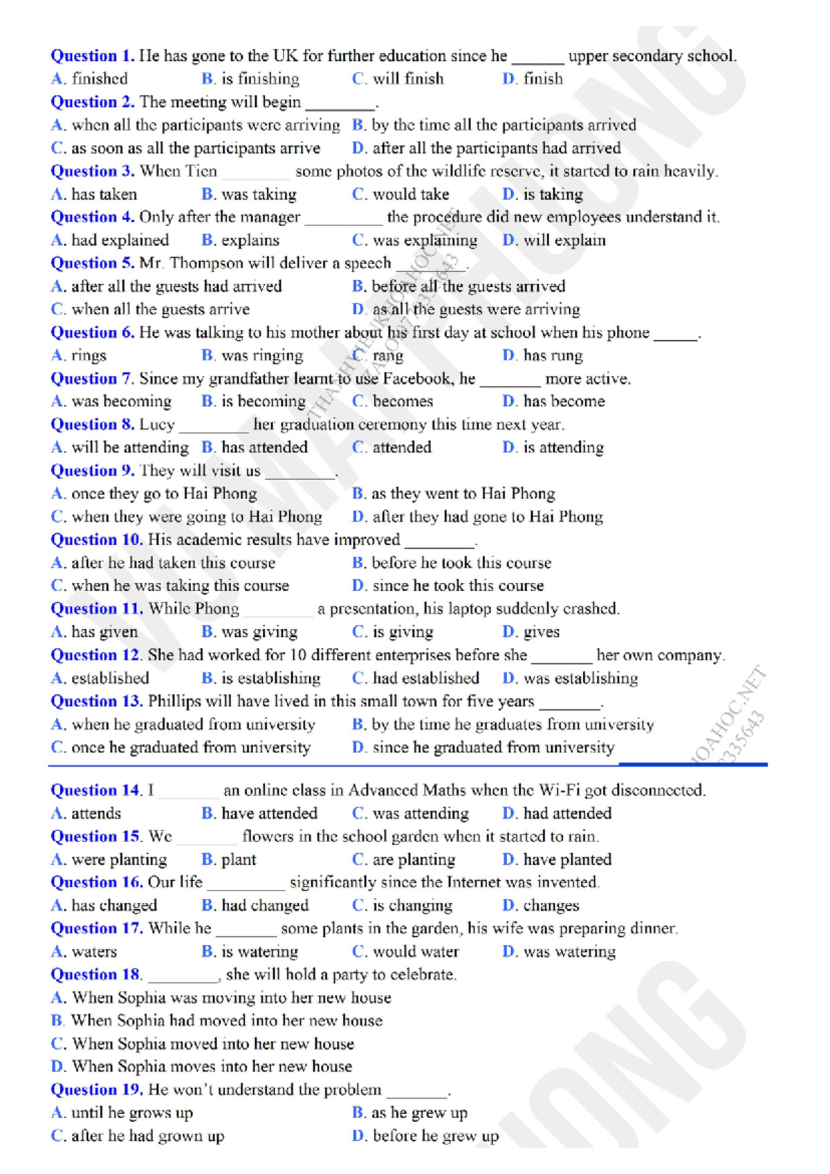 English grammar practice questions for course 947962201 - Studocu
