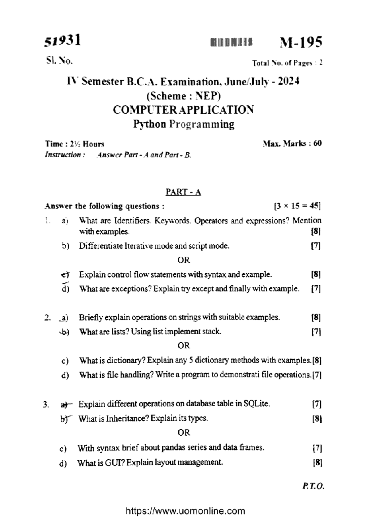 Bca 4 sem computer application python programming m 195 jul 2024 ...