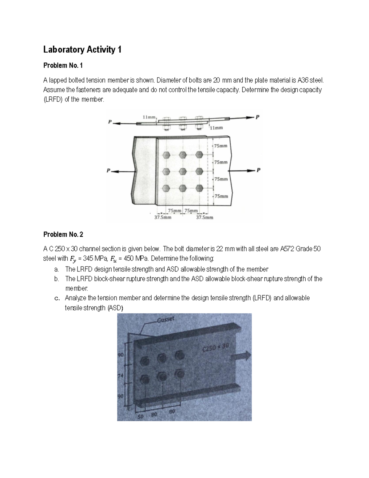 Laboratory Activity 1: Tension Member Design & Analysis - Studocu