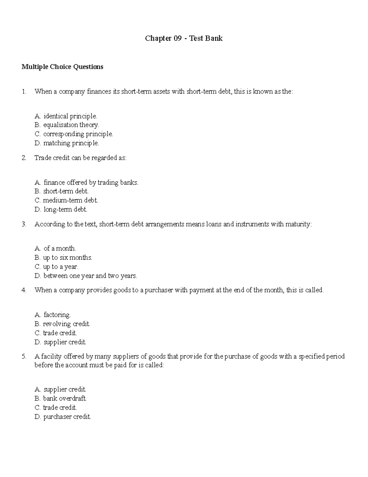 Ch 9 - Test Bank MCQs for Chapter 9 Financial Concepts - Studocu