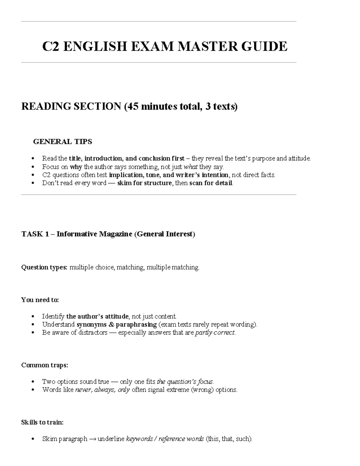 C2 ENGLISH EXAM MASTER GUIDE: READING, LISTENING & WRITING TIPS - Studocu