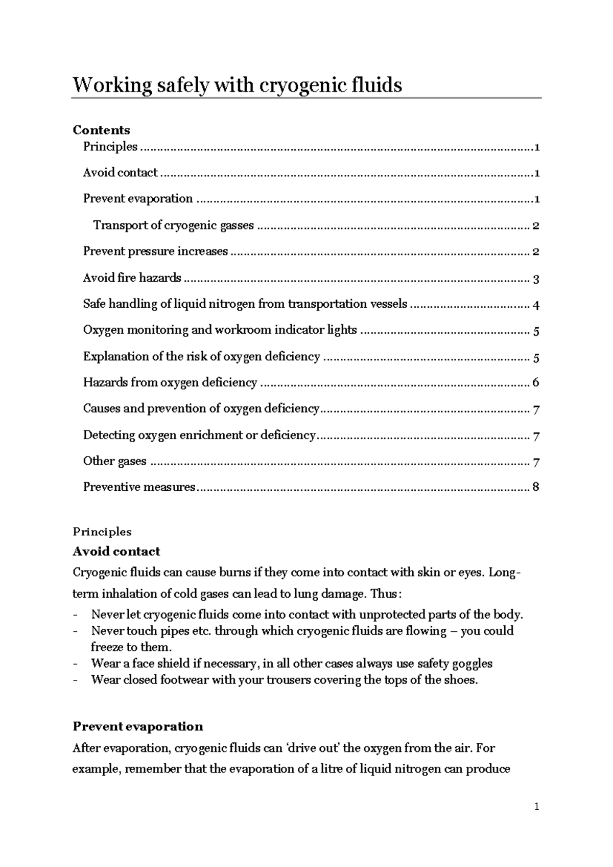 Safety Guidelines for Handling Cryogenic Fluids (Course Code: CRY101 ...