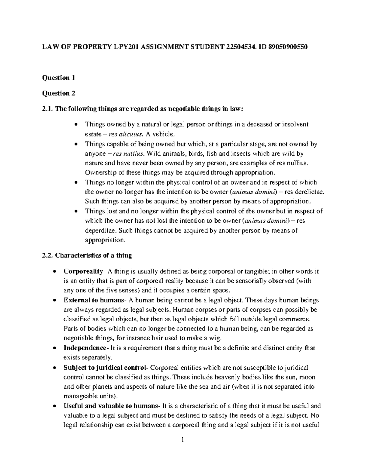 LPY201 Law of Property Assignment 2023: Key Concepts & Analysis - Studocu