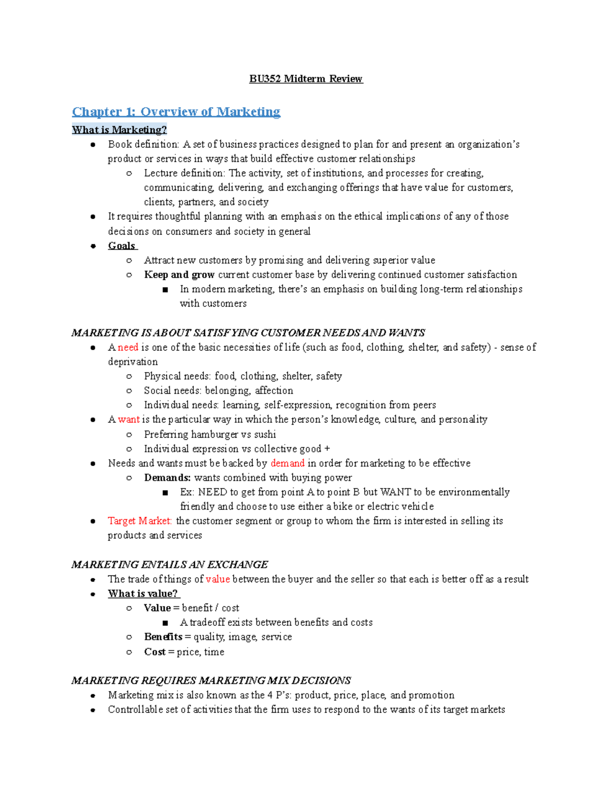 BU352 Midterm Review - In-Depth Marketing Concepts and Strategies - Studocu