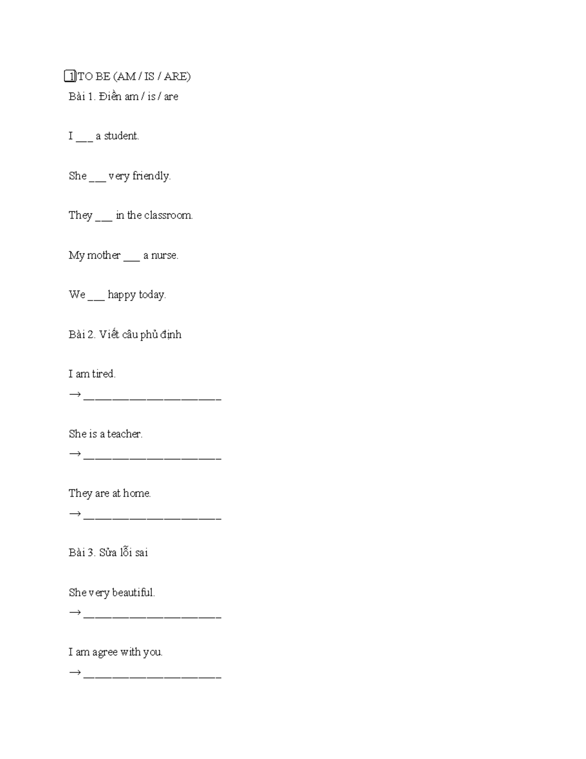 Grammar Exercises: AM/IS/ARE, Present Simple, and More (ENG101) - Studocu