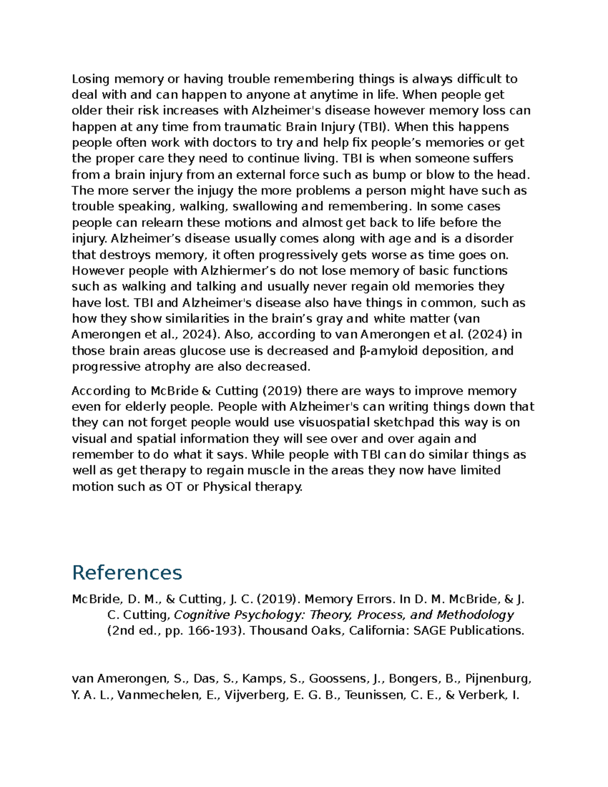 Discussion 5-2: Understanding Memory Loss from TBI and Aging - Studocu