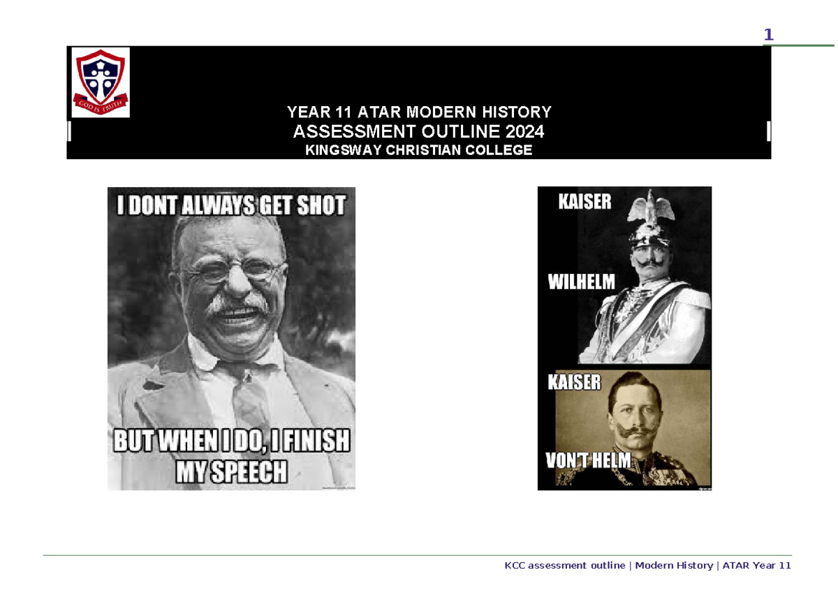 KCC Year 11 ATAR Modern History Assessment Outline 2024 - Studocu