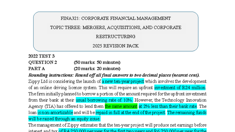 FINA321: Corporate Financial Management - Mergers & Acquisitions ...
