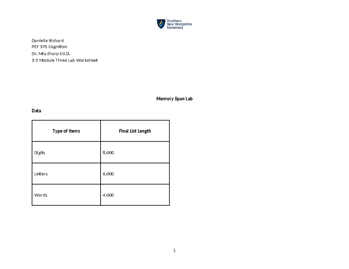 PSY 375 Final Lab Worksheet: Memory Span & Mental Rotation Analysis ...
