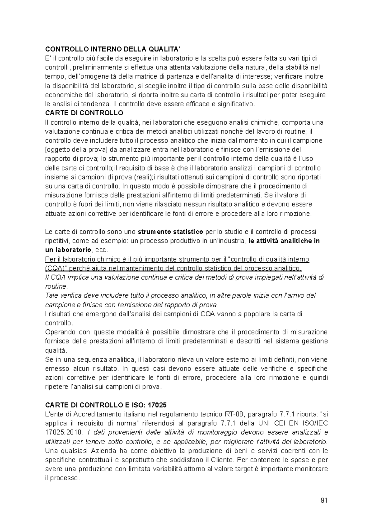 Metodologie di Controllo Qualità in Laboratorio: CQA e Carte di ...