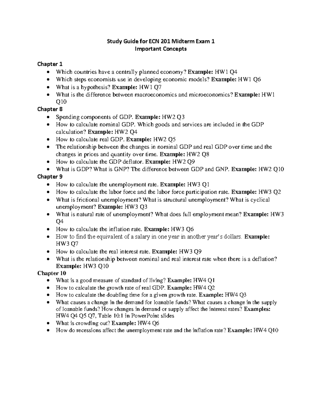 Study Guide for ECN 201 Midterm Exam 1: Key Concepts and Examples ...