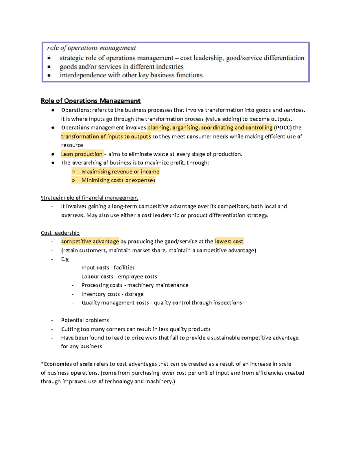 HSC Business - Operations Management: Strategies and Implications - Studocu