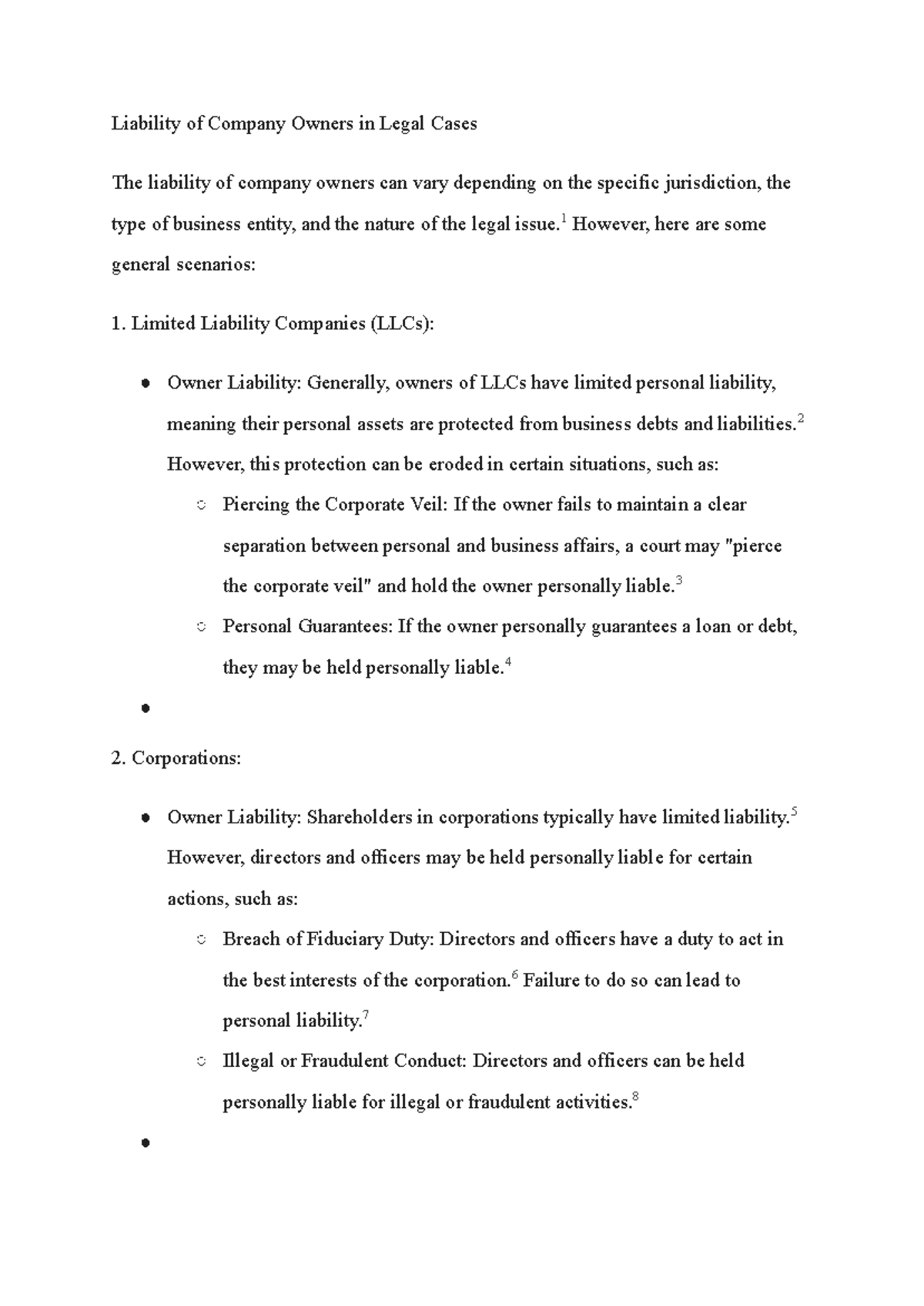 Liability of owners - Liability of Company Owners in Legal Cases The ...