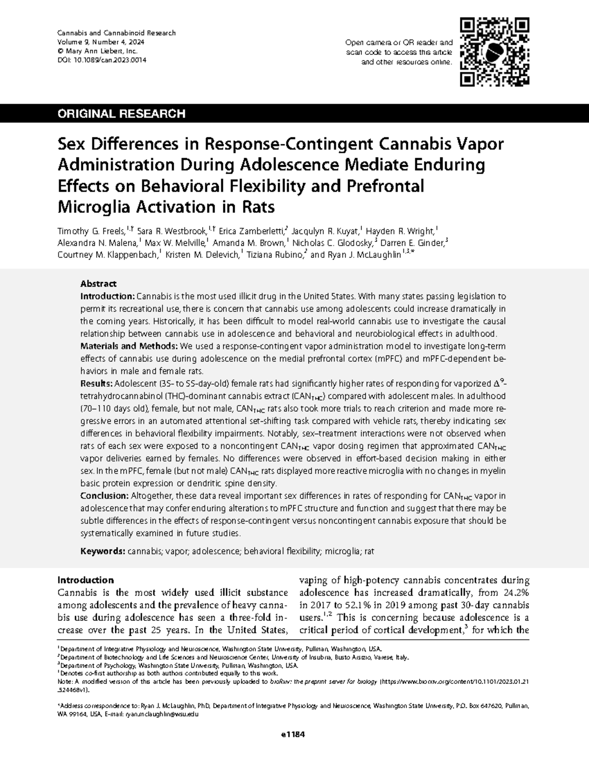 Sex Differences in Response-Contingent Cannabis Vapor Effects on Rats ...