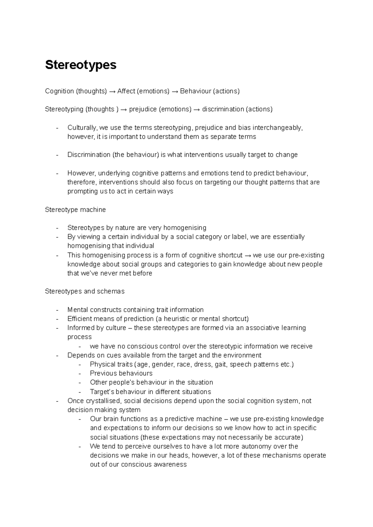 Cognitive Processes Behind Stereotypes: Lecture Notes - Studocu