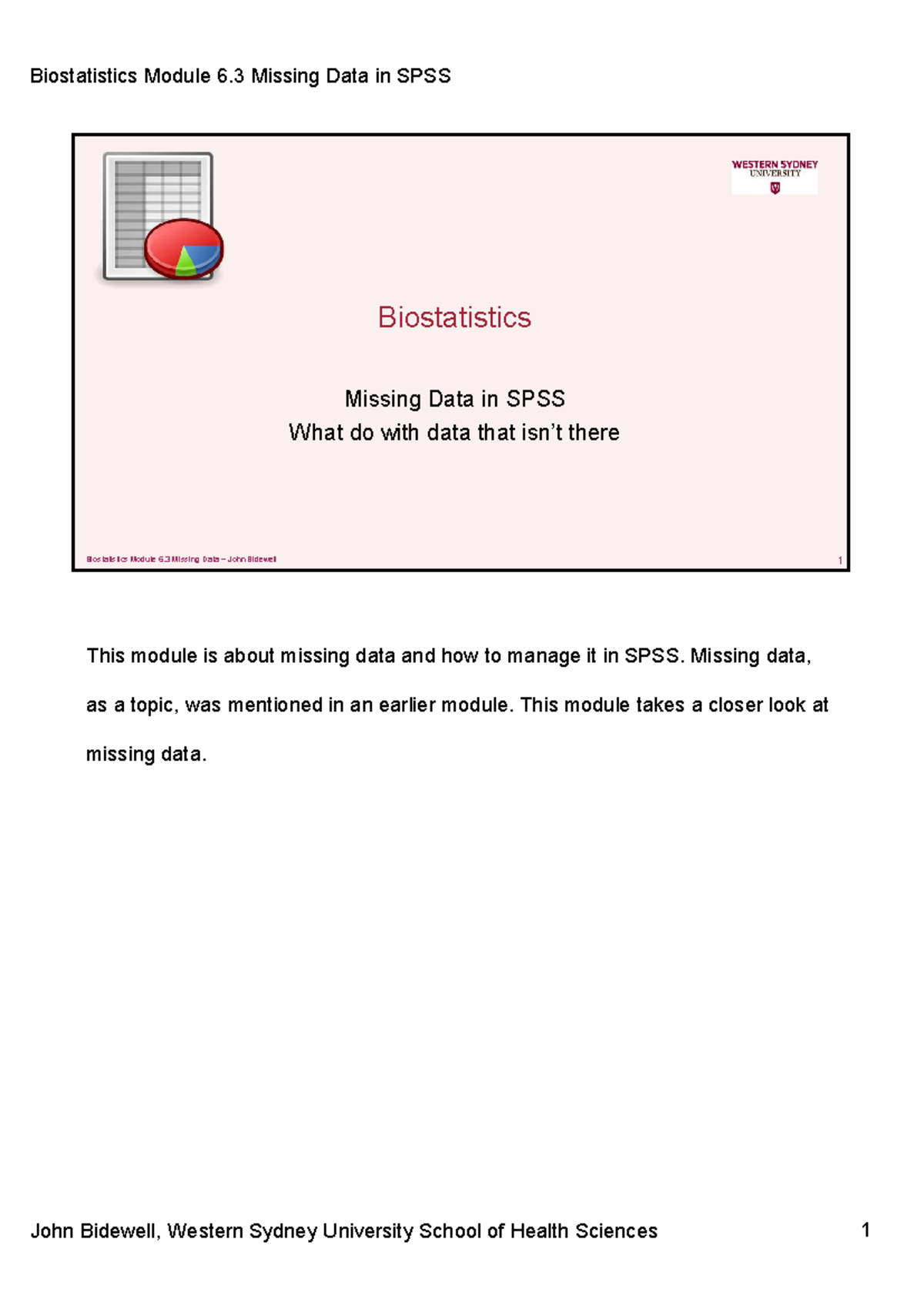 Module 06.3 SPSS Management of Missing Data - HLTH2022 Bi H Notes - Studocu
