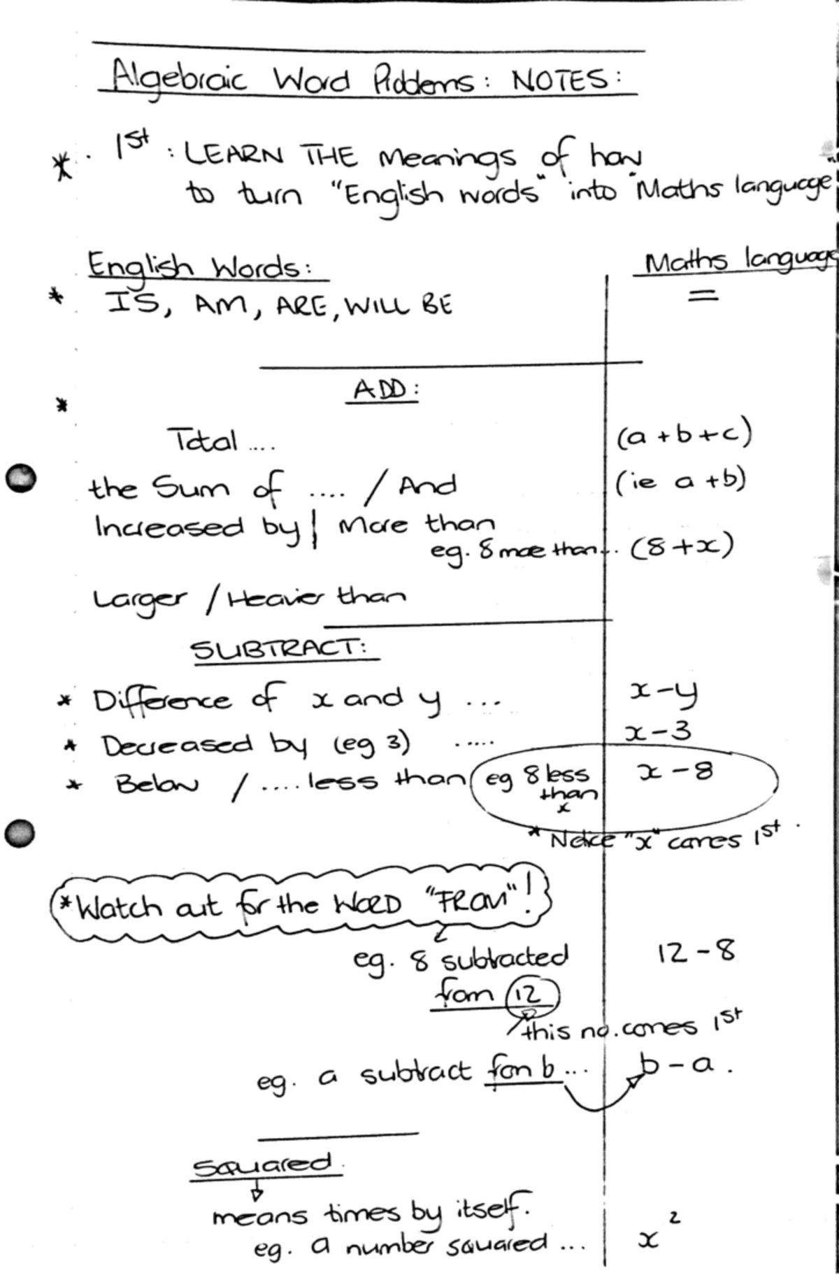 Algebraic Word Problems: Math Notes for Gr8 & 9 Students - Studocu
